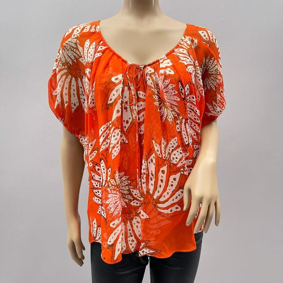 Diane Von Furstenberg DVF Top Women 2 Merrill Blouse Silk Spike Flower Flowy - Picture 1 of 9
